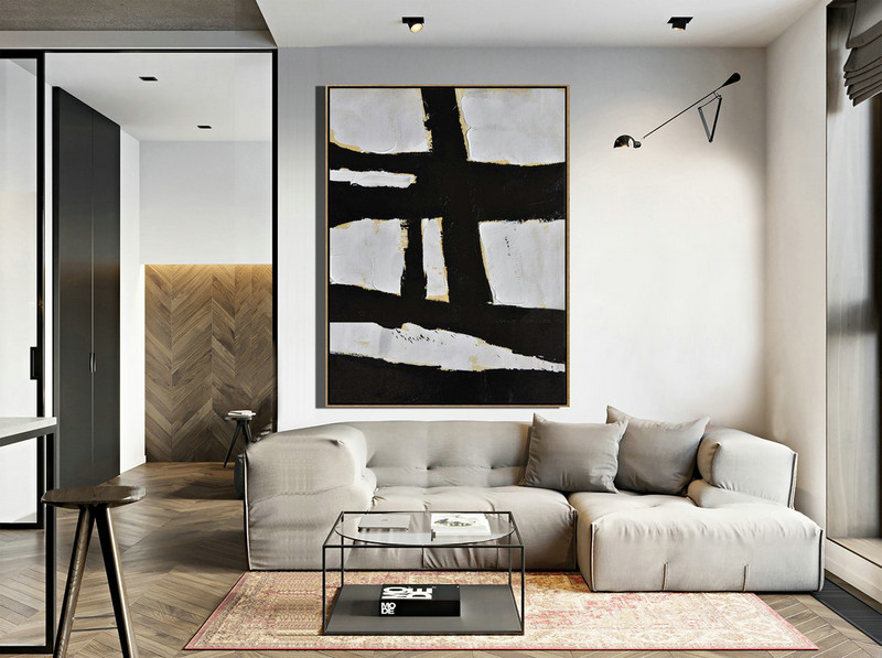 Handmade Extra Large Contemporary Painting,Minimalist Painting On Canvas, Palette Knife Vertical Minimal Art - Huge Canvas Art On Canvas